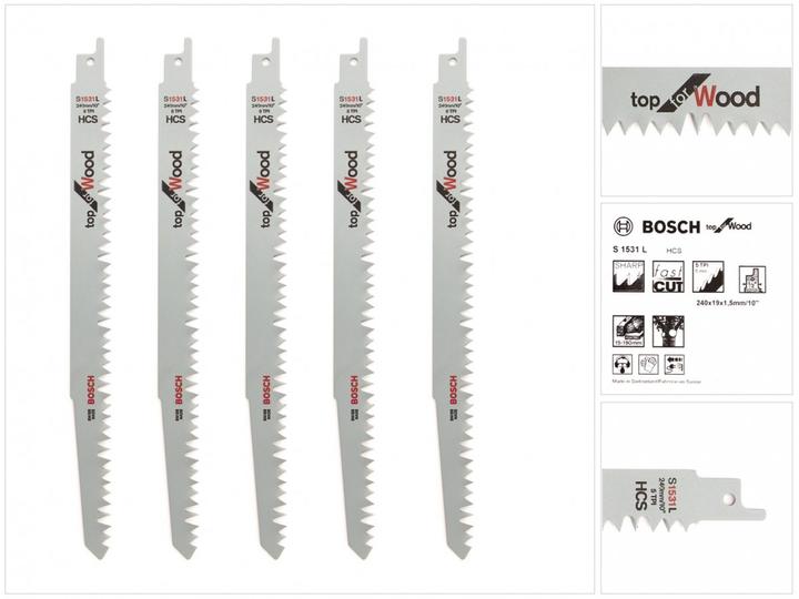 Immagine prodotto Bosch Professional Zubehör Lama per sega S 1531 L, Top per legno, confezione da 5