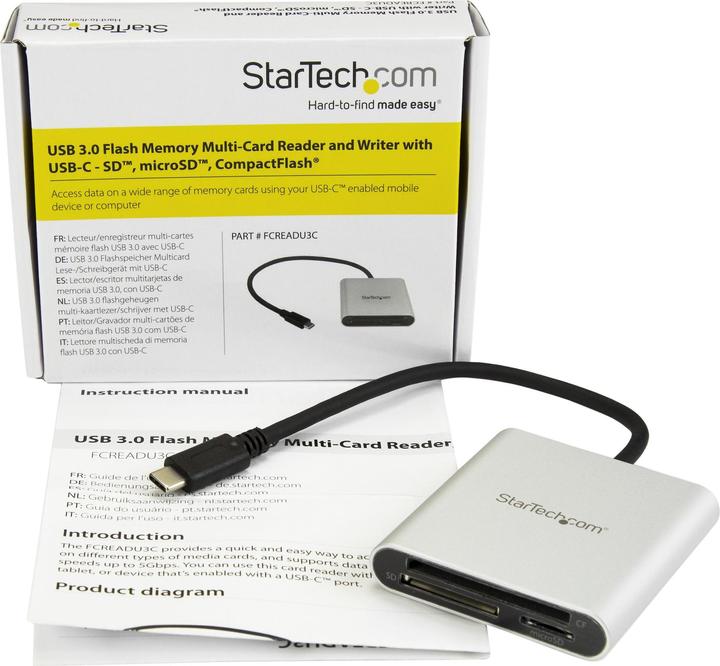 Produktbild StarTech USB 3.0 Kartenleser mit USB-C - SD, MicroSD, CompactFlash Speicherkartenleser mit USB-C Kabel (USB-C)