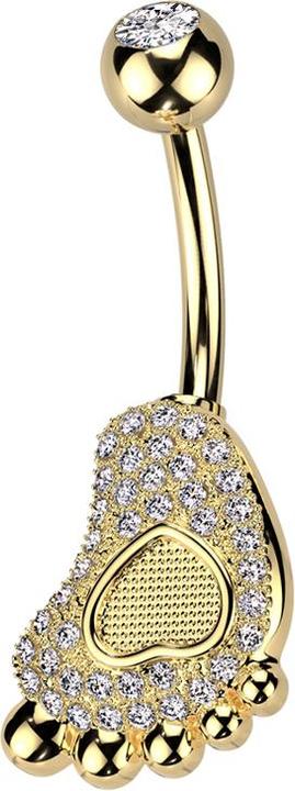Star Piercing Banane vergoldet mit Kugel vergoldet Kristall silber und Babyfuss Kristalle silber (Chirurgenstahl 316L, Messing)