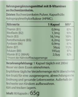 Nutritional values and ingredients Biotanicals Vitamin B Complex 90 capsules (90 Piece, Capsules, 65 g)
