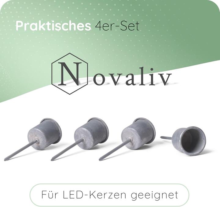 Produktbild Novaliv 4x Stabkerzenhalter grau I Kerzenpick 7,1 x Ø 2,8 cm Kerzenstecker für