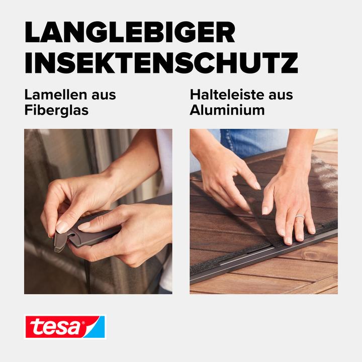 Image du produit tesa Moustiquaire de porte à lamelles en aluminium pour les portes de balcon et de terrasse (95 x 220 cm)
