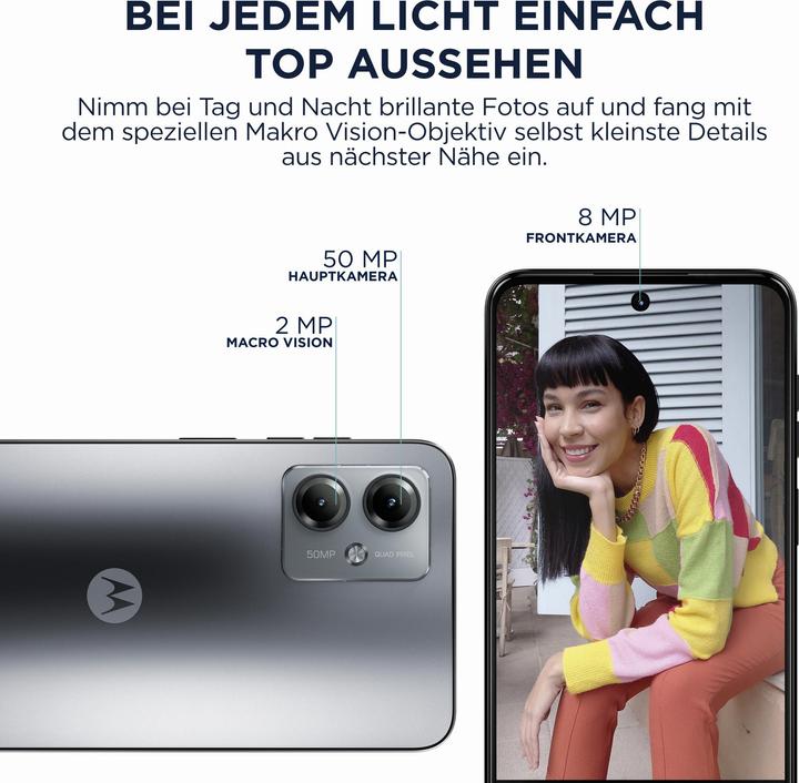 Image du produit Motorola Moto G14 (128 Go, Gris acier, 6.50", Double SIM, 50 Mpx, 4G)