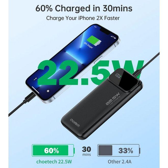 Produktbild Choetech B728 Powerbank 10000 mAh 22,5 W PD USB-A / USB-C – schwarz (10000 mAh, 22.50 W, 22.50 Wh)