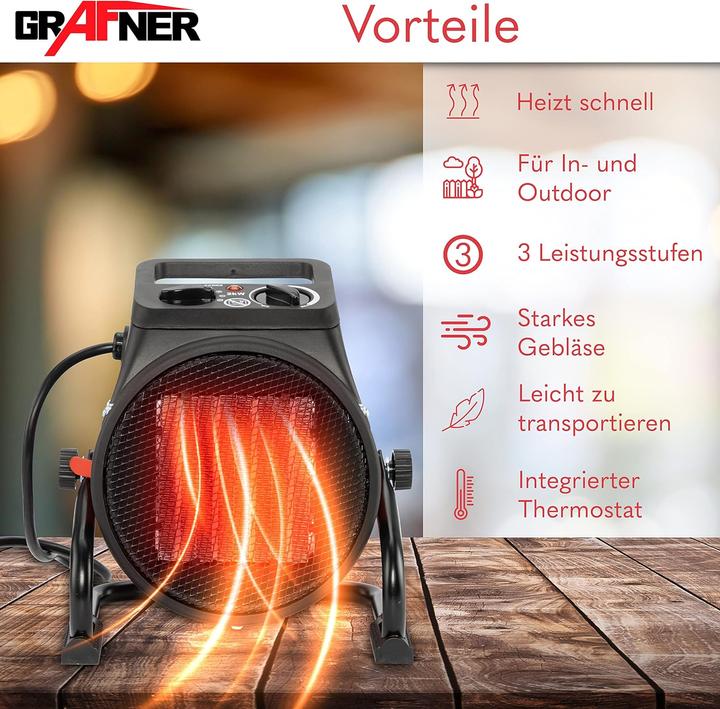 Produktbild Grafner Elektroheizer Heizlüfter Bauheizer 2000 Watt Heizstrahler EH10933 (2000 W)