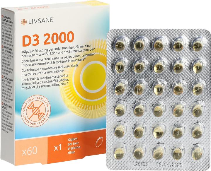 Actual product image Livsane Vitamin D3 2000 softgel capsules (60 Piece, Capsules, 33 g)