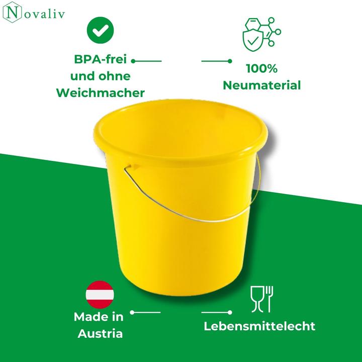 Produktbild Novaliv 10 Stück Eimer 10L Gelb mit Masseinteilung - Putzeimer 10 Liter? 28,5 cm Praktischer Allroun (10 Stk.)