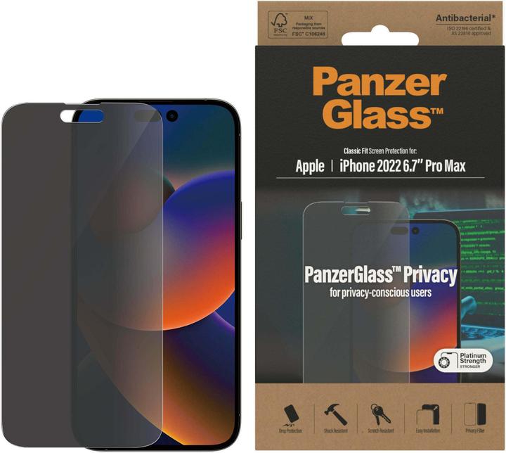 Produktbild PanzerGlass Classic Fit Privacy (1 Stück, Apple iPhone 14 Pro Max)