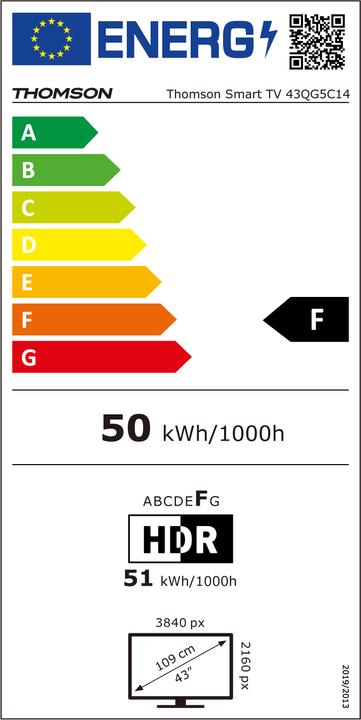 Energy Label Thomson 43QG5C14 QLed TV 43' Smart Google (43", QLED, 4K)