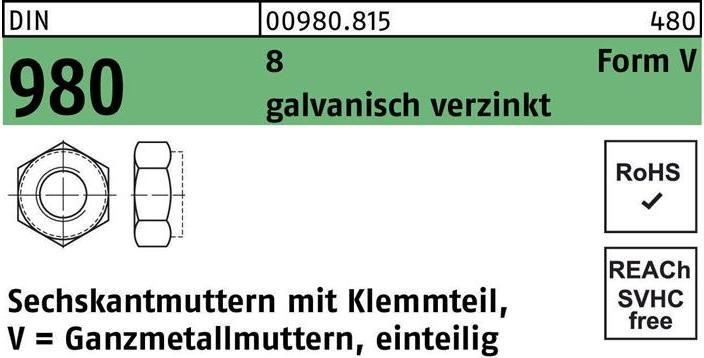 Produktbild Sechskantmutter DIN 980 m.Klemmteil VM 5 8 galvanisch verzinkt (M5)