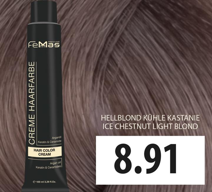 Immagine prodotto FemMas 8,91) Tinta per capelli Biondo chiaro Cool Chestnut 100ml (Biondo chiaro castagna fredda 100ml)