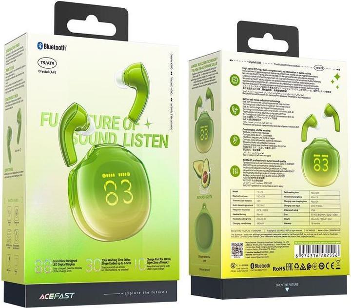 Produktbild Acefast Earphones TWS T9, Bluetooth 5.3, IPX4 (avocado green) (ANC, 6.50 h, Kabellos)