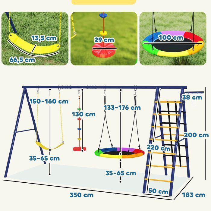Produktbild Swisshandel24 Kinderschaukel-Set 6 in 1 Schaukelgerüst aus Stahl mit Gurtschaukel Nestschaukel
