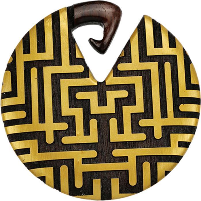 Star Piercing Ohrgewicht Teller Labyrinth vergoldet aus Narra Holz (ohne Messing, Organisch)