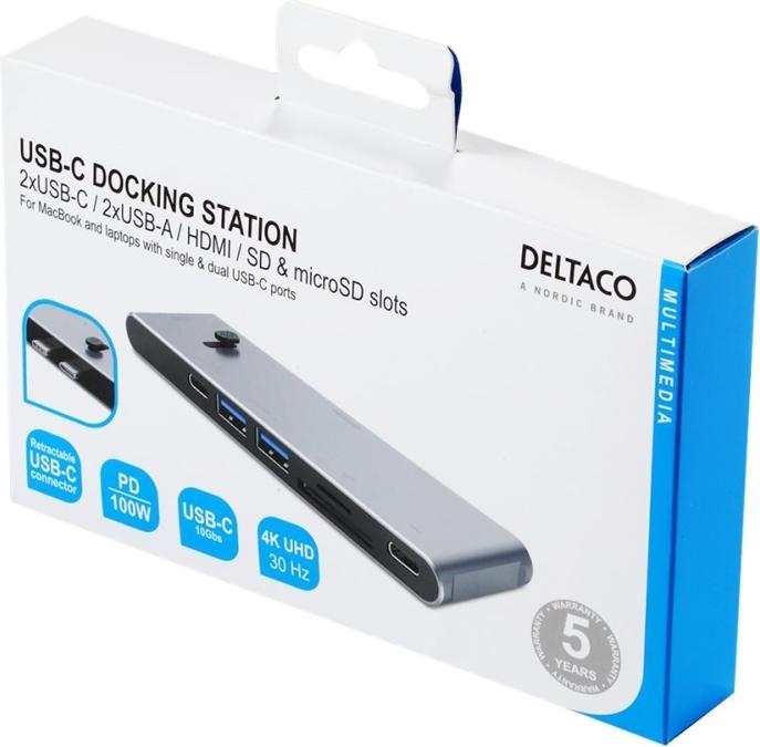 Actual product image Deltaco USB-C Docking Station USBC-HDMI21 2xUSB-C,2xUSB-A,(mic)SD,HDMI (USB-C, 7 Ports)