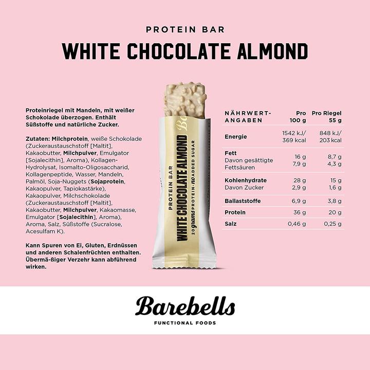 Nutritional values and ingredients Barebells Protein Bar (White Chocolate Almond, 1 pcs., 55 g)