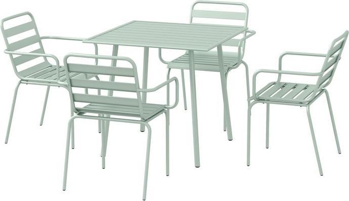 Produktbild Swisshandel24 5 tlg. Sitzgruppe, Gartenmöbel-Set Sitzgarnitur mit 1 Esstisch, 4 stapelbare Stühlen, Stahl, Grün (80 cm)