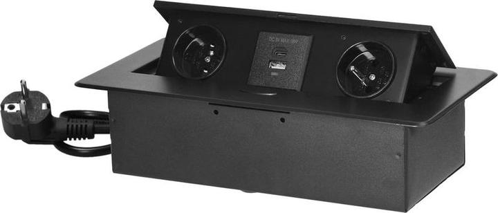 Produktbild Orno In die Tischplatte eingelassene Möbelsteckdosen mit flachem gefrästem Rand, USB-Ladegerät und 1,5 m