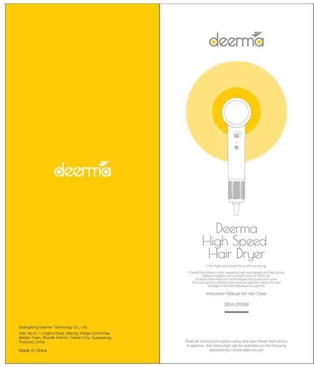 Actual product image Deerma Fén na vlasy DEM-CF50W (blankytný)