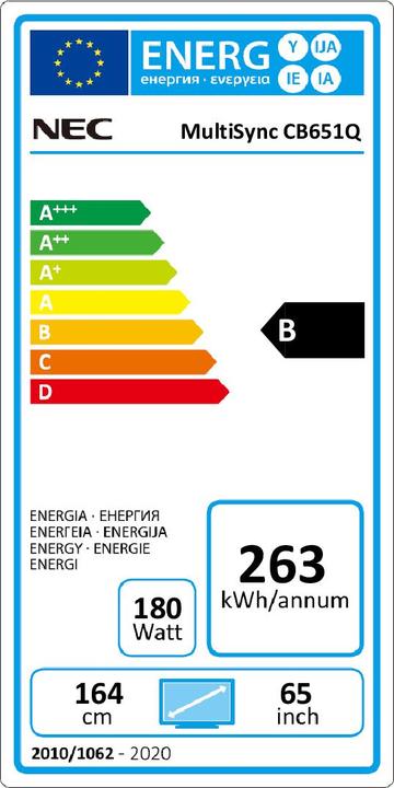 Label énergétique NEC MultiSync® CB651Q (3840 x 2160 pixels, 65")