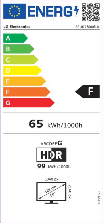 Energy Label LG UHD 50" UR78 Series 50UR78006LK, 4K TV, 3 HDMI, SMART TV 2023 (50", LED, 4K)