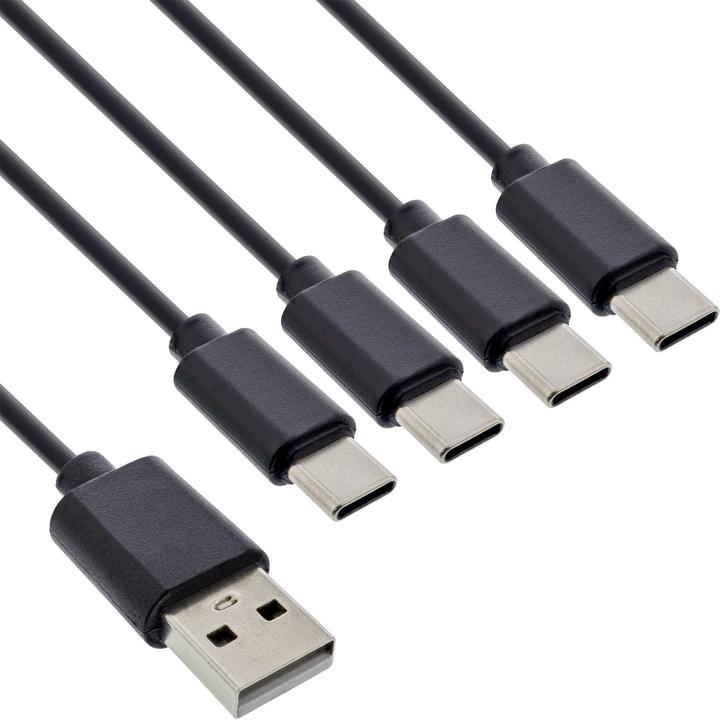 Actual product image InLine USB 4in1 Y-charging cable, 1x USB-A plug to 4x USB-C plug, black, 1m (1 m, USB 2.0, 25 W)