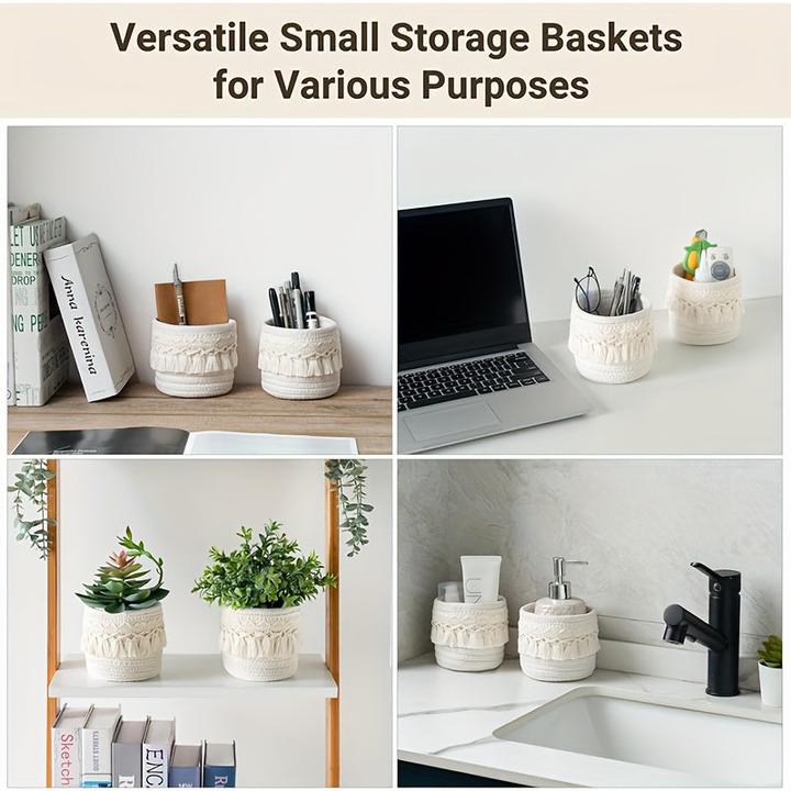 Actual product image Alopini 1pc Handmade Boho Chic Makeup Brush Holder - Wicker Cosmetic Storage Basket with Brushes