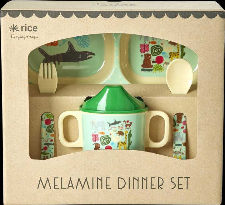 Immagine prodotto Rice - Melamine Baby Dinner Set - Wildlife Print - Mint and Blue