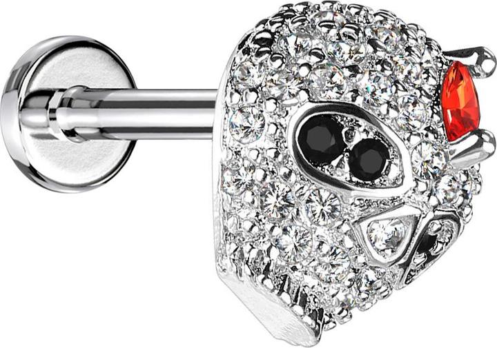 Star Piercing Micro Labret Innengewinde silber Kristall Totenkopf (Messing, Chirurgenstahl 316L)