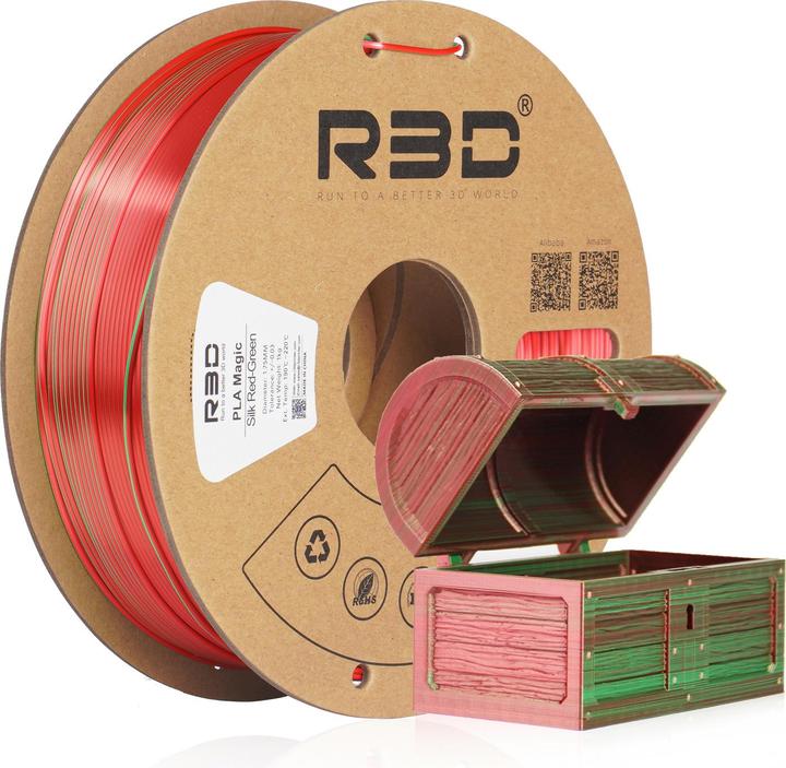 Image du produit R3D eSilk Magic-PLA Filament Rouge-Vert 1.75mm 1Kg (PLA, 1.75 mm, 1000 g, Vert, Rouge)