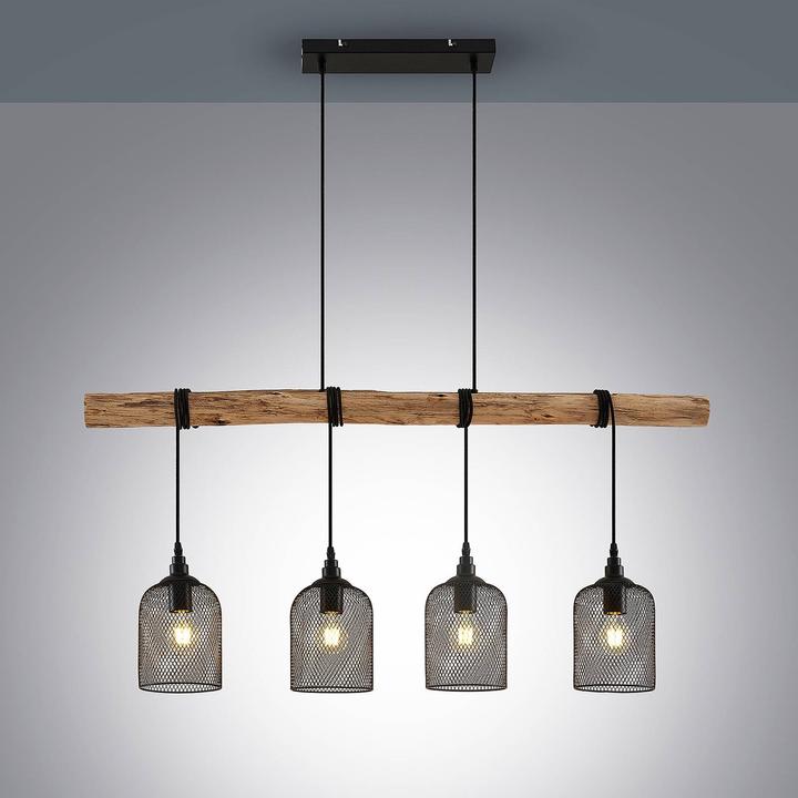 Produktbild Lindby Elrond 4 Pendelleuchte Black/Wood (E27)