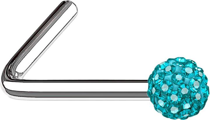 Star Piercing Nasenstecker gewinkelt silber Kristallkugel aqua (ohne Messing, Chirurgenstahl 316L)