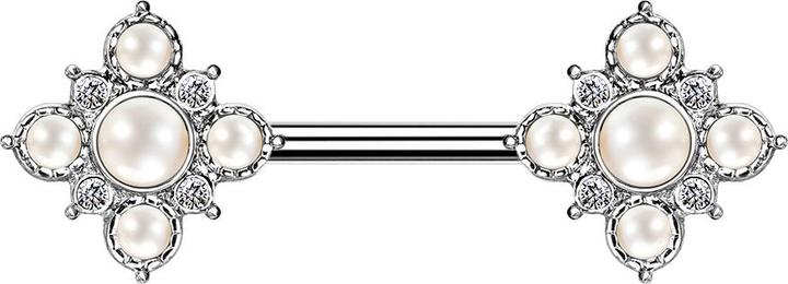 Star Piercing Barbell silber Vintage Blume mit Perlen (Chirurgenstahl 316L, Messing)