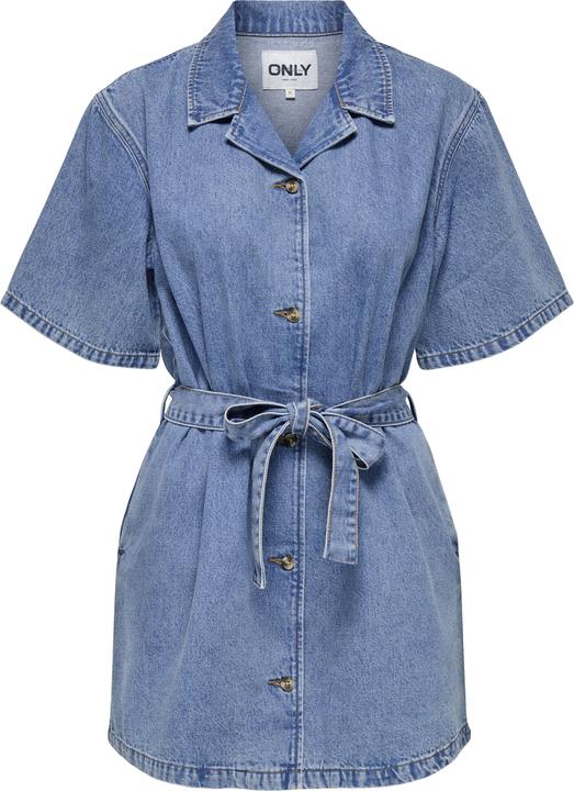 Only Normal geschnitten V-Ausschnitt Kastige Ärmel Kurzes Kleid Jeanskleid