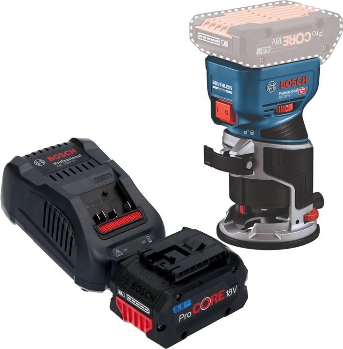 Actual product image Bosch Professional Bosch GKF 18V-8 Professional cordless edge router 18 V 8.0 mm brushless + 1x ProCORE rechargeable