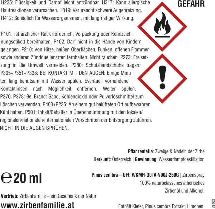Produktbild ZirbenFamilie ZirbenSpray 20ml