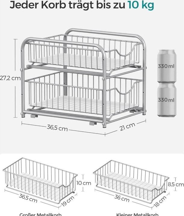 Actual product image Songmics Kitchen shelf 2 drawers silver