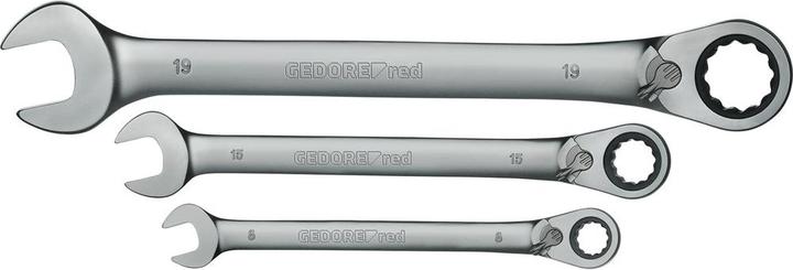 Gedore Red Set di chiavi a cricchetto combinate reversibili. metriche 5 pezzi (19 mm, 8 mm, 15 mm, 7 mm, 10 mm)