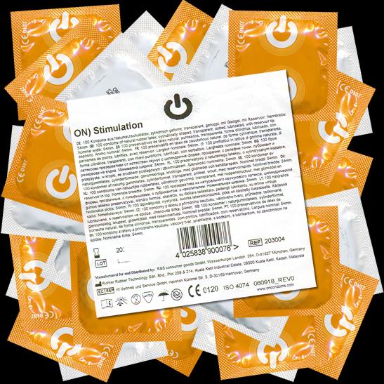 Actual product image ON) Stimulation" 100 moist nubby condoms with lots of lubricant, maxi pack (100 pcs.)