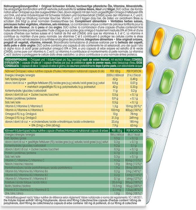Nährwerte und Zutaten Rausch Schweizer Kräuter Vital Kapseln (60 Stück, Kapseln, 90 g)