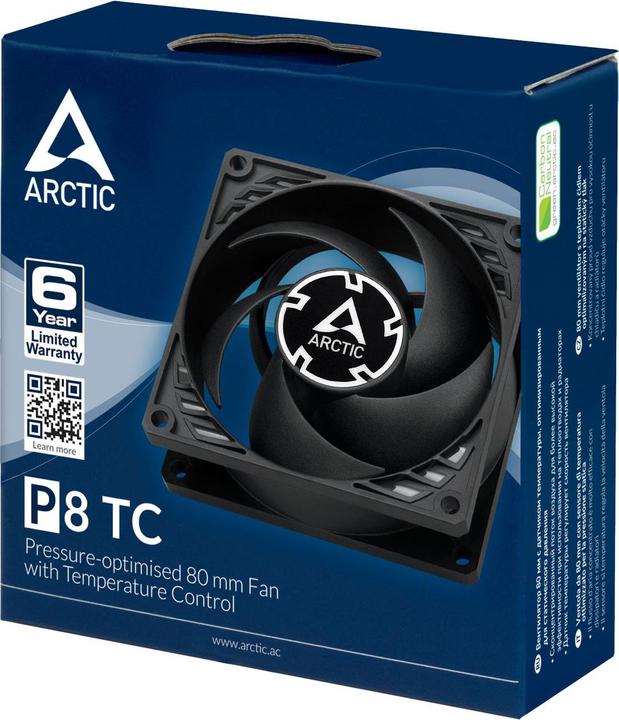 Actual product image Arctic P8 TC 80 mm fan optimized for static pressure with temperature control (80 mm, 1 x)