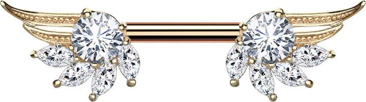 Immagine prodotto Star Piercing Barbell rosegold Engelsflügel mit Kristall silber (Ottone, Acciaio chirurgico 316L)