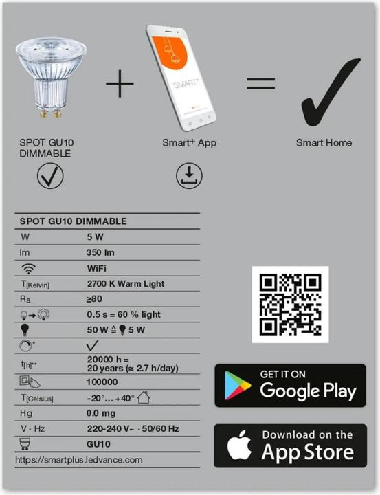 Actual product image Ledvance Smart+ Wifi Spot (GU10, 5 W, 350 lm, 1 x, G)