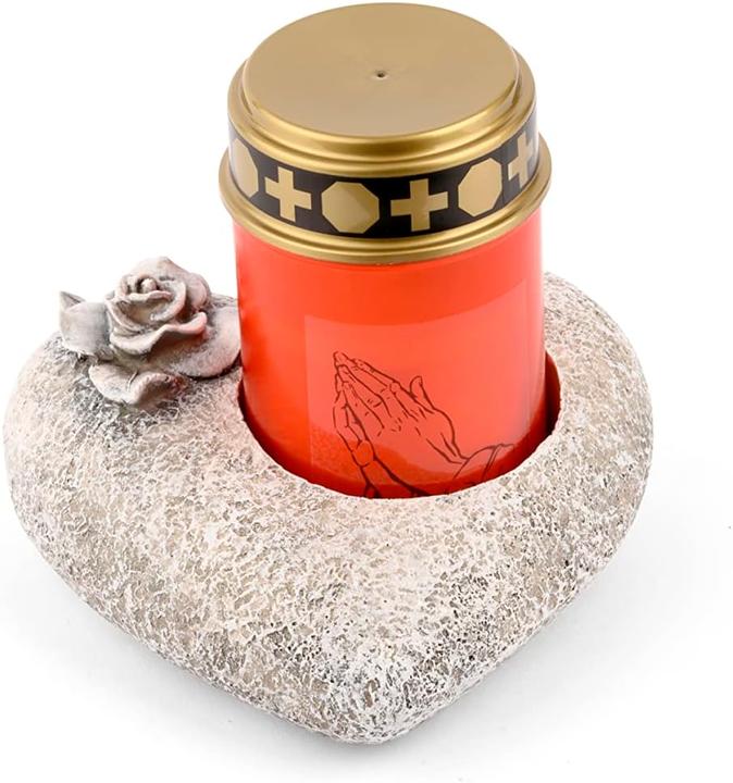 Image du produit Novaliv Décoration de tombe I Rose des coeurs I Gris I Incl. LED Grave Light rouge I Bougie de cimetière