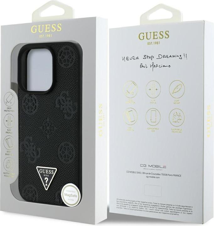 Image du produit Guess Case Grained Hot Stamp Peony Triangle Logo MagSafe for iPhone 16 Pro black (Apple iPhone 16 Pro)