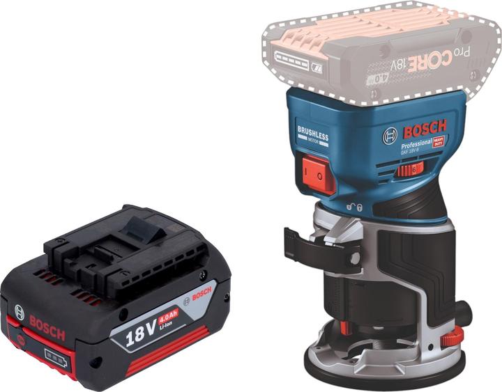 Bosch Professional Bosch GKF 18V-8 Professional Akku Kantenfräse 18 V 8,0 mm Brushless + 1x Akku 4,0 Ah - ohne
