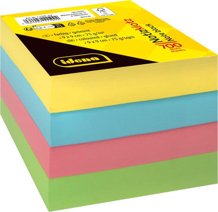 Idena Notizklotz geleimt farbig 9x9cm 700 Blatt (9 x 9 cm)