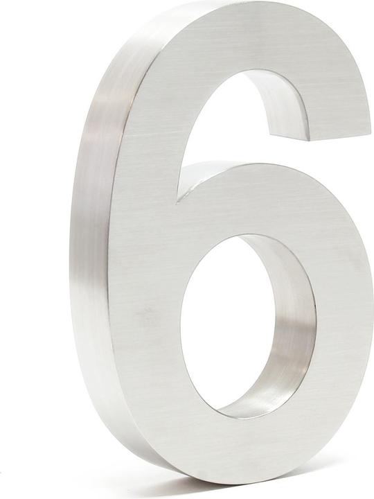 Actual product image Wiltec Stainless Steel 3-D House Number "6" Arial 20cm Rustproof and Weather-resistant with Satin