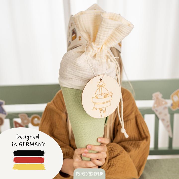 Produktbild Papierdrachen Schultüten Musselin mit Holzanhänger (47.50 cm, 2 x)