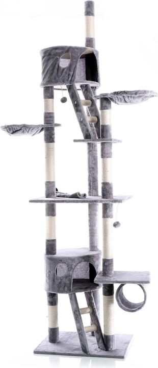 Actual product image Wiltec Cat Tree Scratching Post Climbing Tree 240-260cm in Grey with Caves, Hammocks and Platforms (260 cm, Grey)